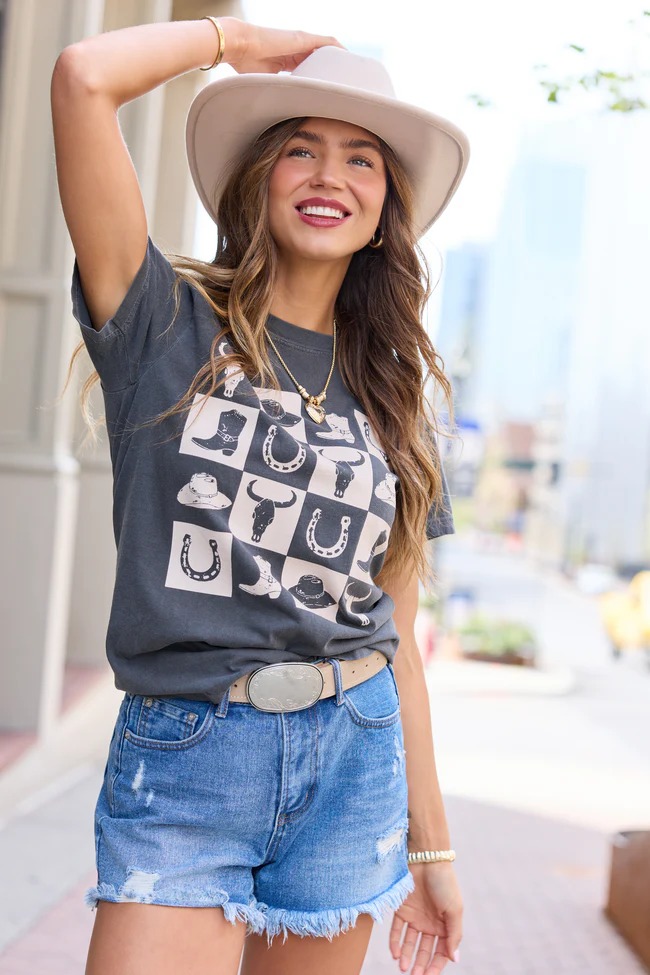 Country Checkered Dark Grey Graphic Tee DOORBUSTER - Image 4