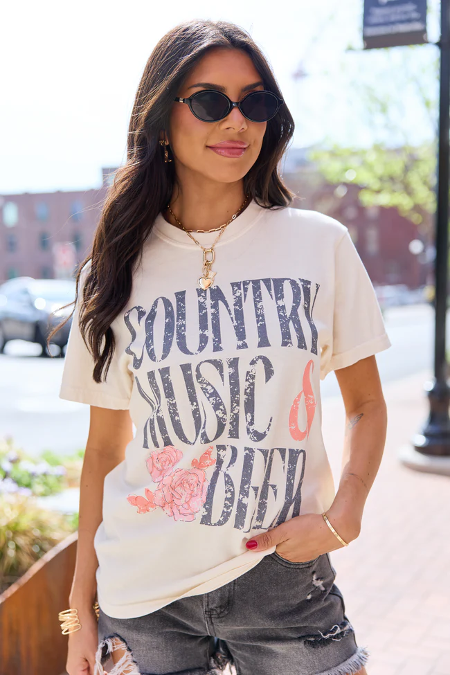 Country Music & Beer Ivory Graphic Tee - Image 4