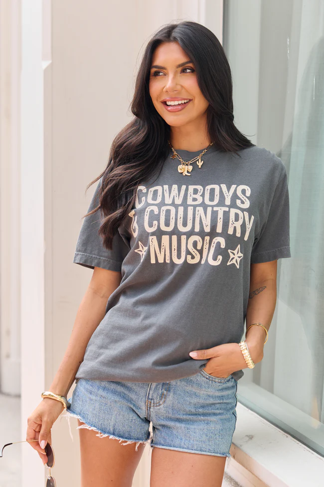 Cowboys and Country Music Dark Grey Graphic Tee - Image 4