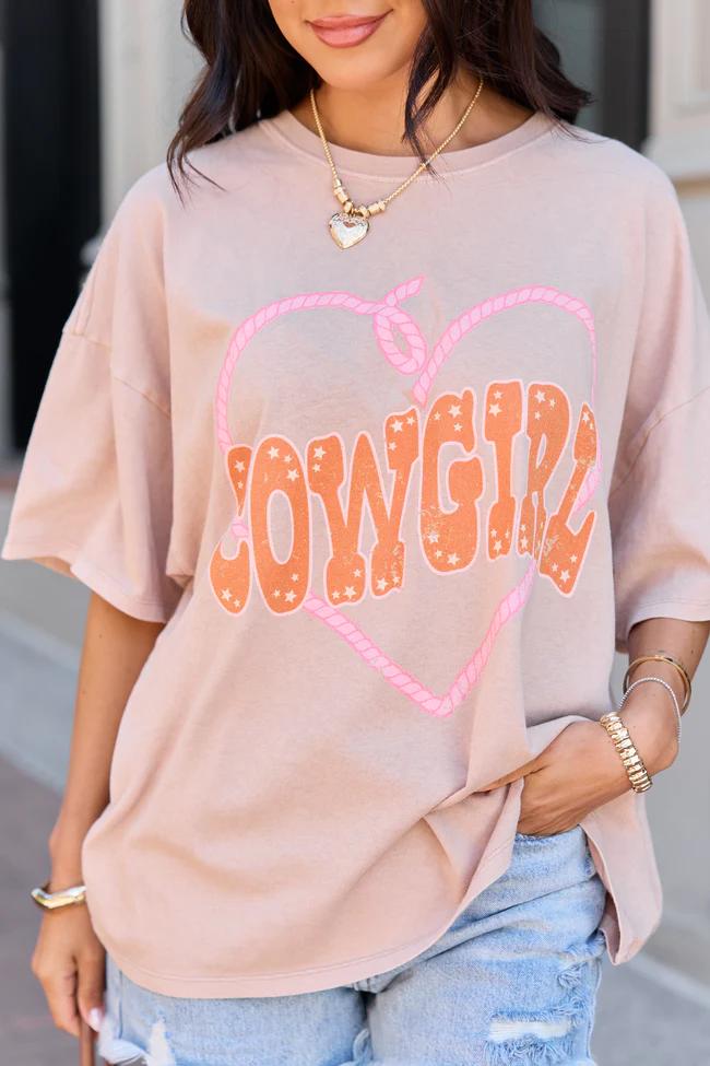 Cowgirl Taupe Oversized Graphic Tee - Image 2