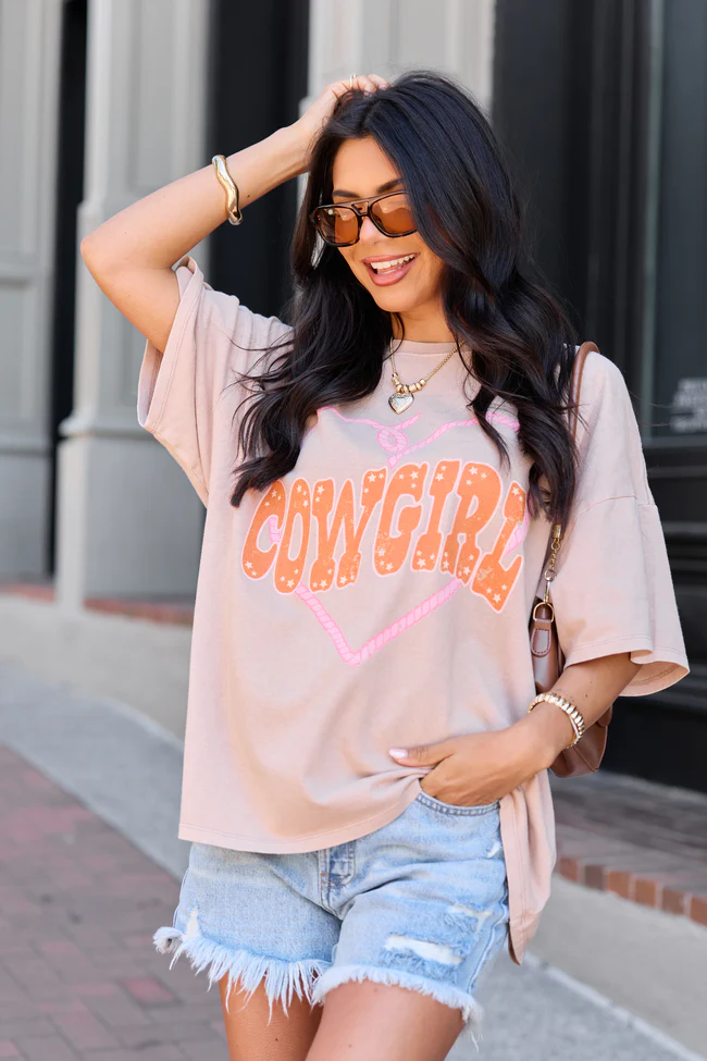 Cowgirl Taupe Oversized Graphic Tee - Image 4