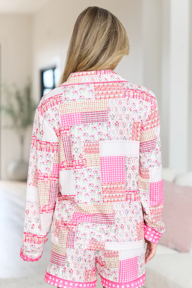 Cozy Crush Long Sleeve Pajama Top - Patchwork Pop Pink DOORBUSTER - Image 5