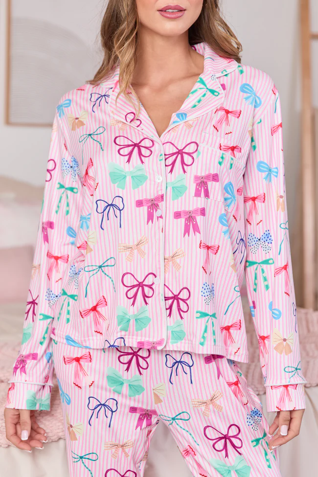 Cozy Crush Long Sleeve Pajama Top - Take A Bow Pink Stripe DOORBUSTER - Image 5