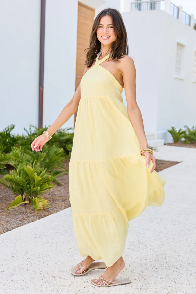 Crystal Yellow Halter Maxi Dress - Image 4