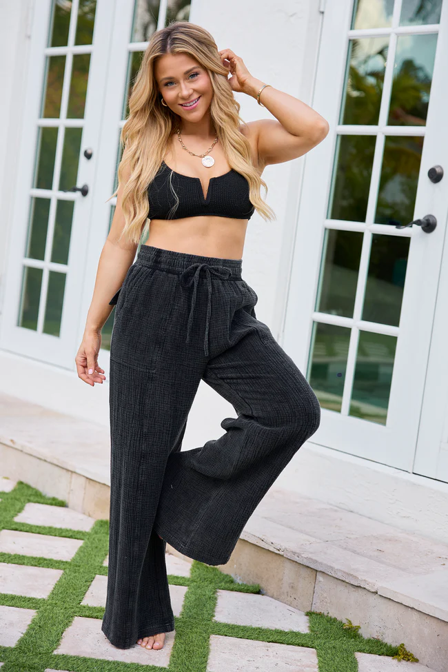 Daphne Black Acid Wash Gauze Pants - Image 2