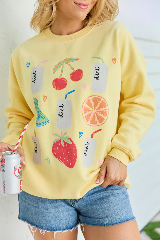 Diet Soda and Fruit Yellow Graphic Sweatshirt - Image 2