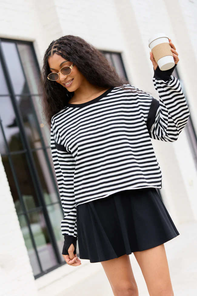 Dominique Black And White Striped Tee - Image 3