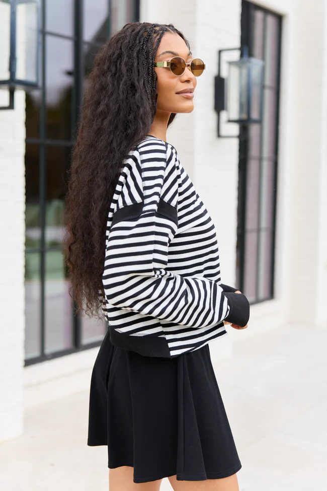Dominique Black And White Striped Tee - Image 4