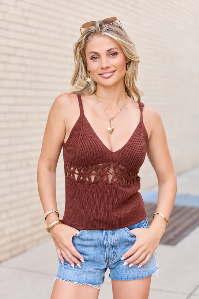 Donna Brown Crochet Sweater Tank
