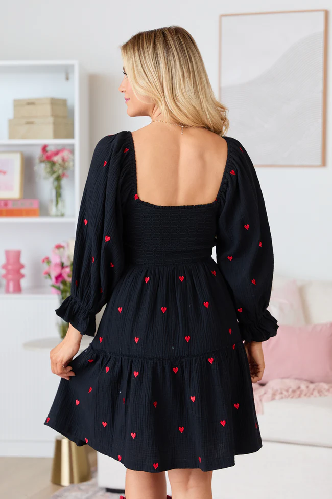 Dress To Impress Black Heart Smocked Top Mini Dress FINAL SALE - Image 5