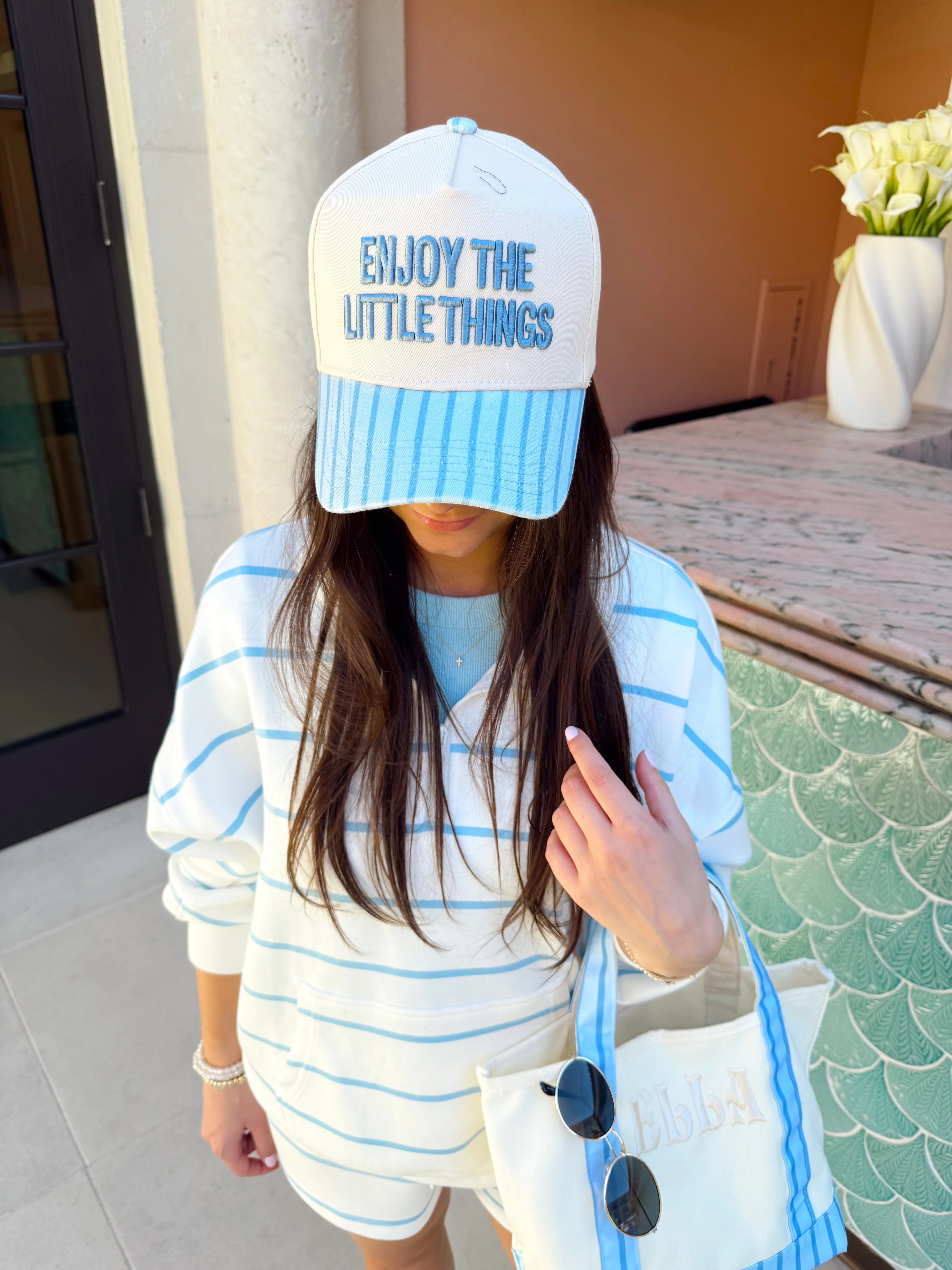KenzKustomz Blue Stripe Vintage Trucker Hat - Enjoy the Little Things - Image 5