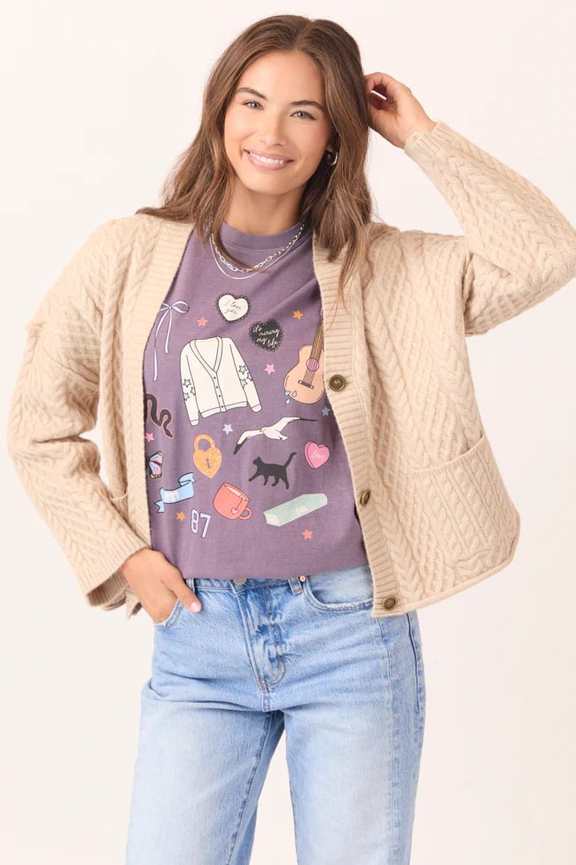 Eras Multi Icons Purple Graphic Tee - Image 4