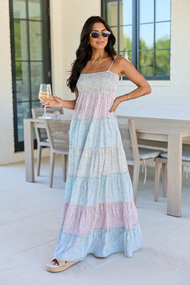 Essie Tiered Pastel Floral Tiered Maxi Dress - Image 2