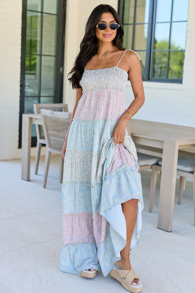 Essie Tiered Pastel Floral Tiered Maxi Dress - Image 3
