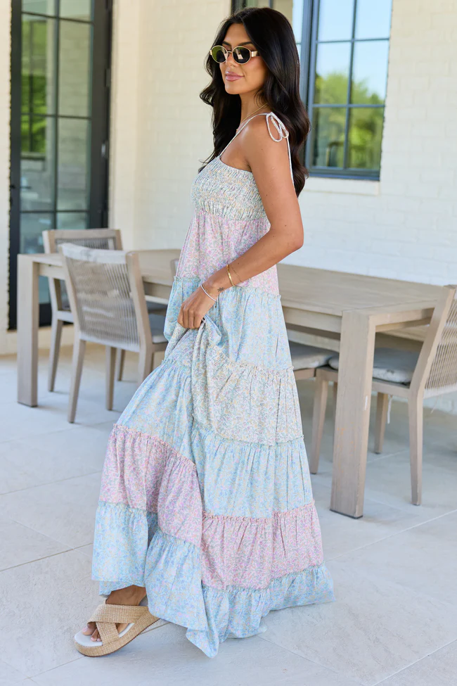 Essie Tiered Pastel Floral Tiered Maxi Dress - Image 4
