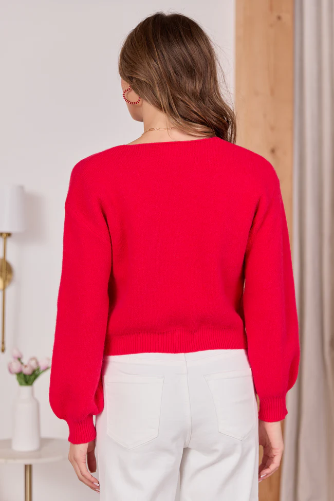 Eve Red Cropped Tie Front Cardigan FINAL SALE - Image 4
