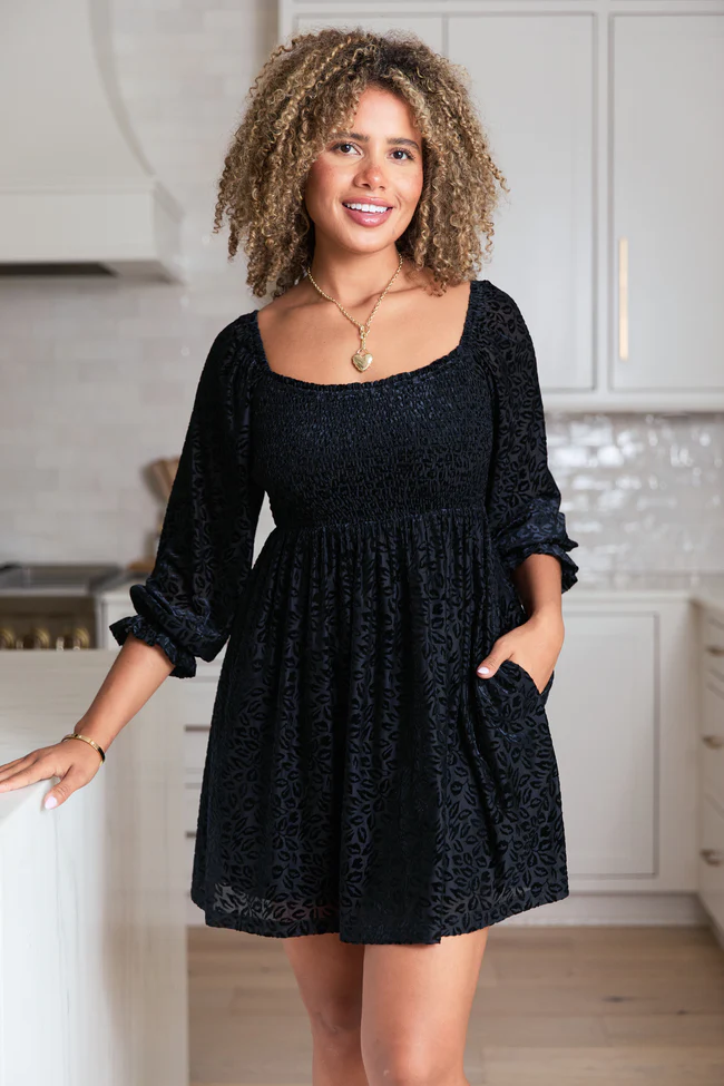 Evie Black Animal Print Velvet Burnout Mini Dress FINAL SALE