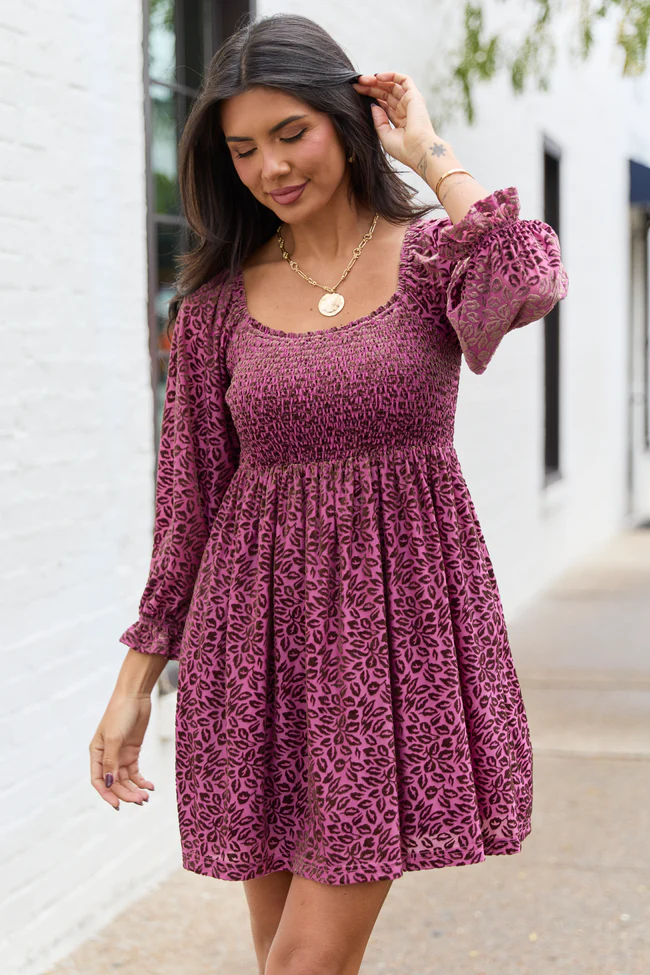 Evie Burgundy Animal Print Velvet Burnout Mini Dress FINAL SALE - Image 4
