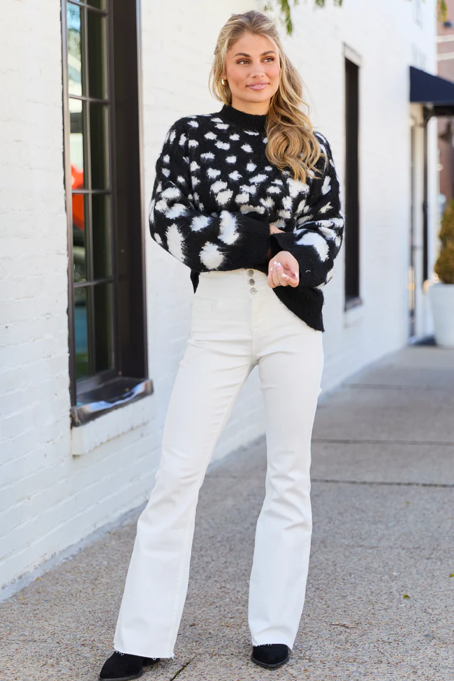 Fallyn White Spotted Black Crewneck Sweater FINAL SALE - Image 2