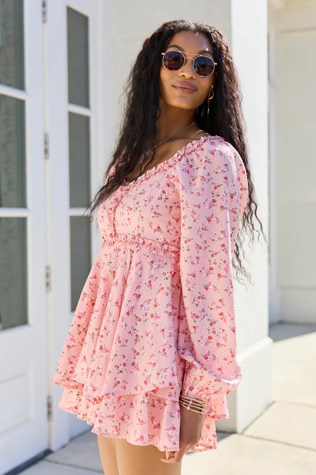 Farah Pink Floral Ruffle Trim Romper SALE - Image 4