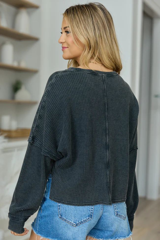 Felicity Charcoal Grey Cropped Acid Wash Top - Image 5