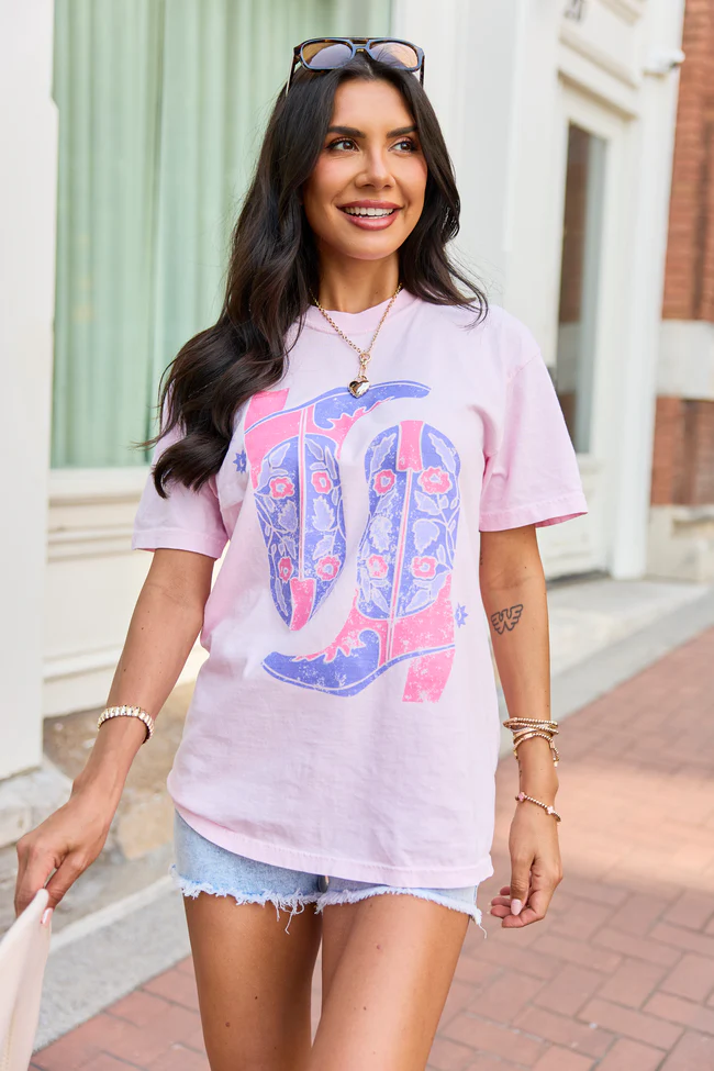 Floral Boots Light Pink Graphic Tee - Image 2