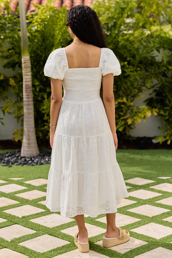 Forget Me Not White Eyelet Short Sleeve Midi Dress - Image 4