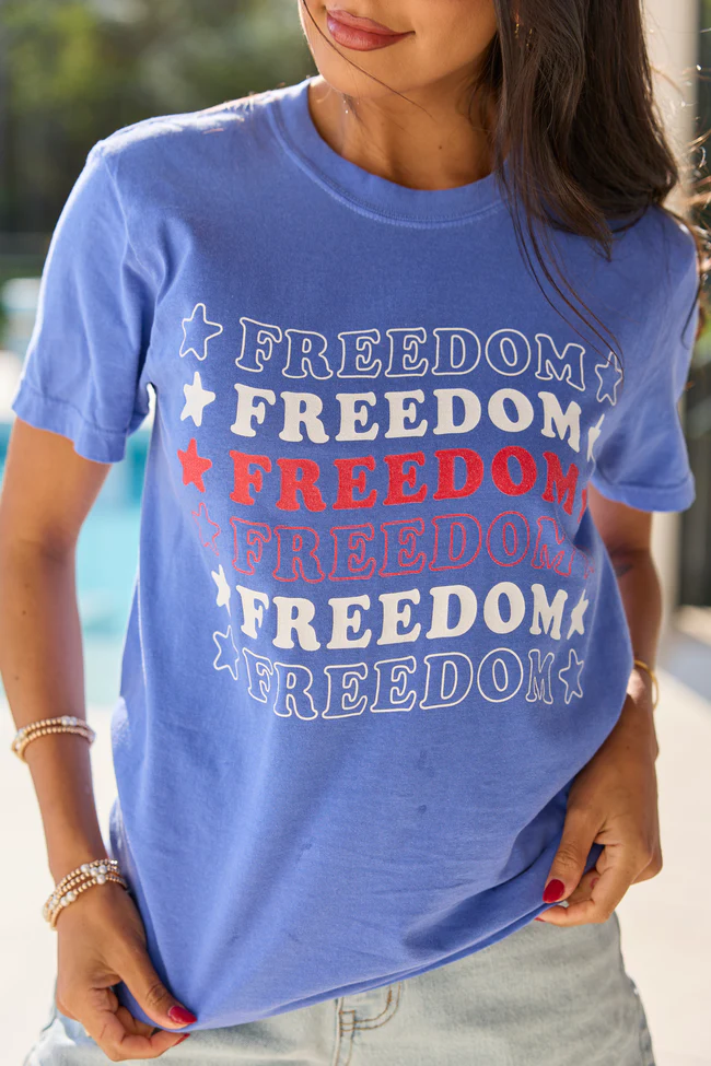 Freedom Repeat Blue Graphic Tee - Image 3