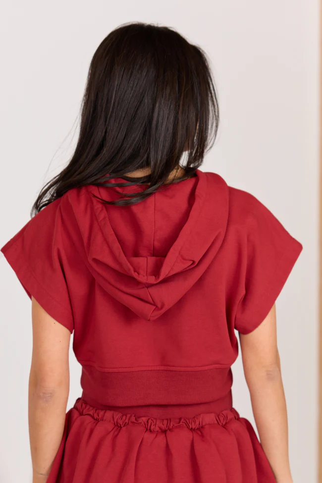 Get Up And Go Red Fleece Short Sleeve Hoodie FINAL SALE - Image 5