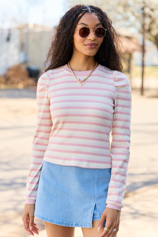 Ginger Pink Striped Puff Long Sleeve - Image 3
