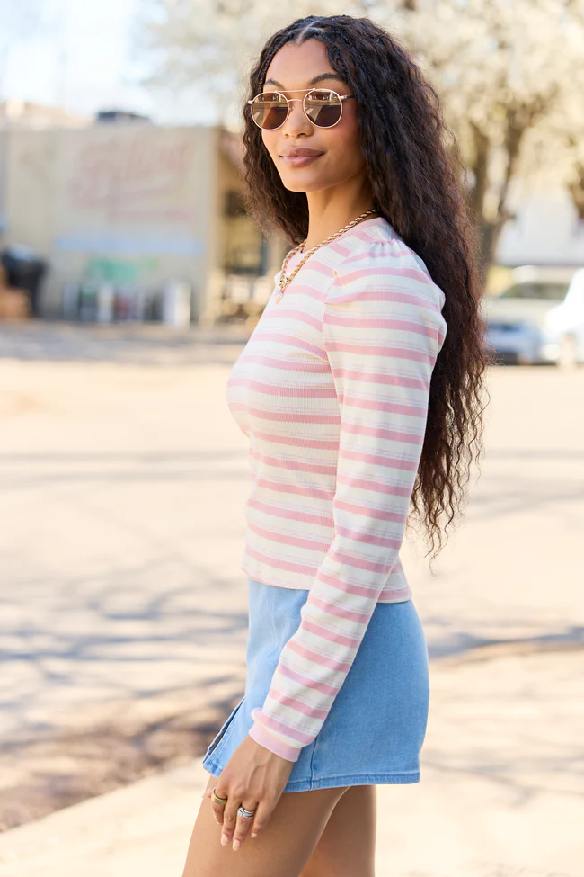 Ginger Pink Striped Puff Long Sleeve - Image 4