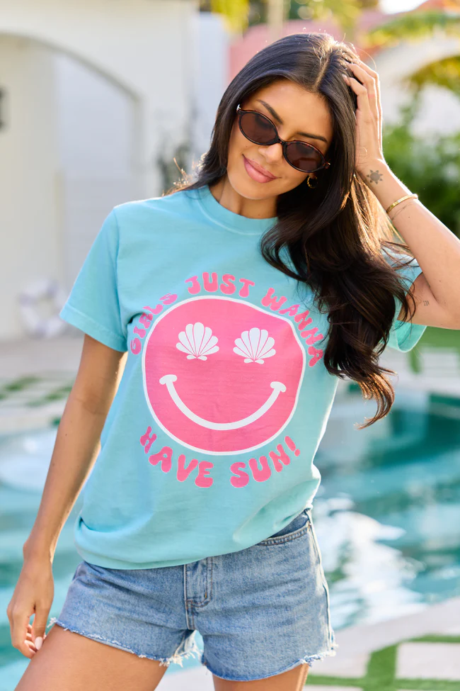 Girls Just Wanna Have Sun Chalky Mint Graphic Tee DOORBUSTER