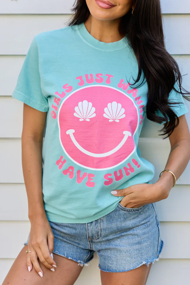 Girls Just Wanna Have Sun Chalky Mint Graphic Tee DOORBUSTER - Image 2