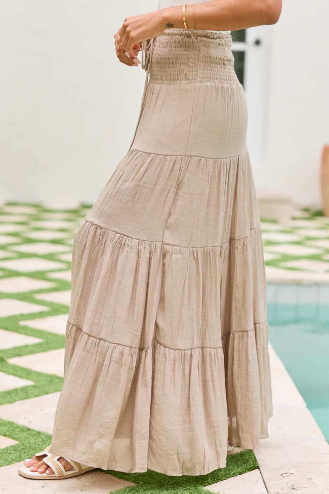 Giselle Taupe Smocked Waist Maxi Skirt - Image 4