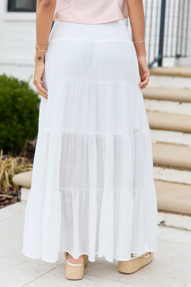 Giselle White Smocked Waist Maxi Skirt - Image 5