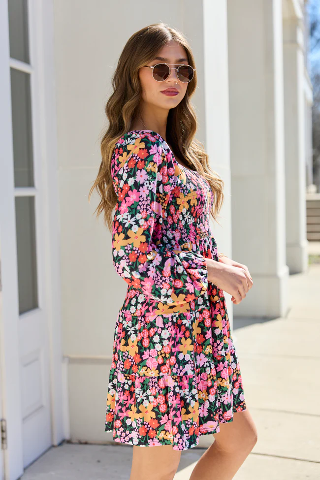 Gloria Black Floral Dress - Image 4