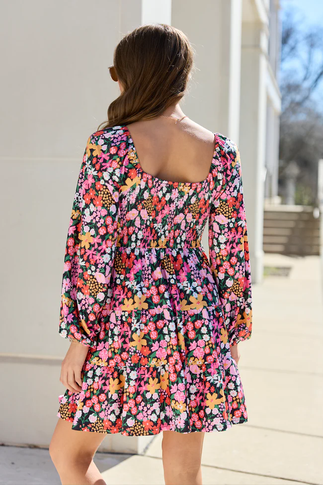 Gloria Black Floral Dress - Image 5