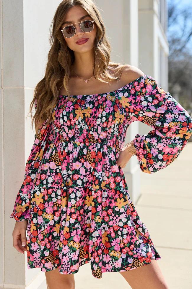 Gloria Black Floral Dress - Image 6
