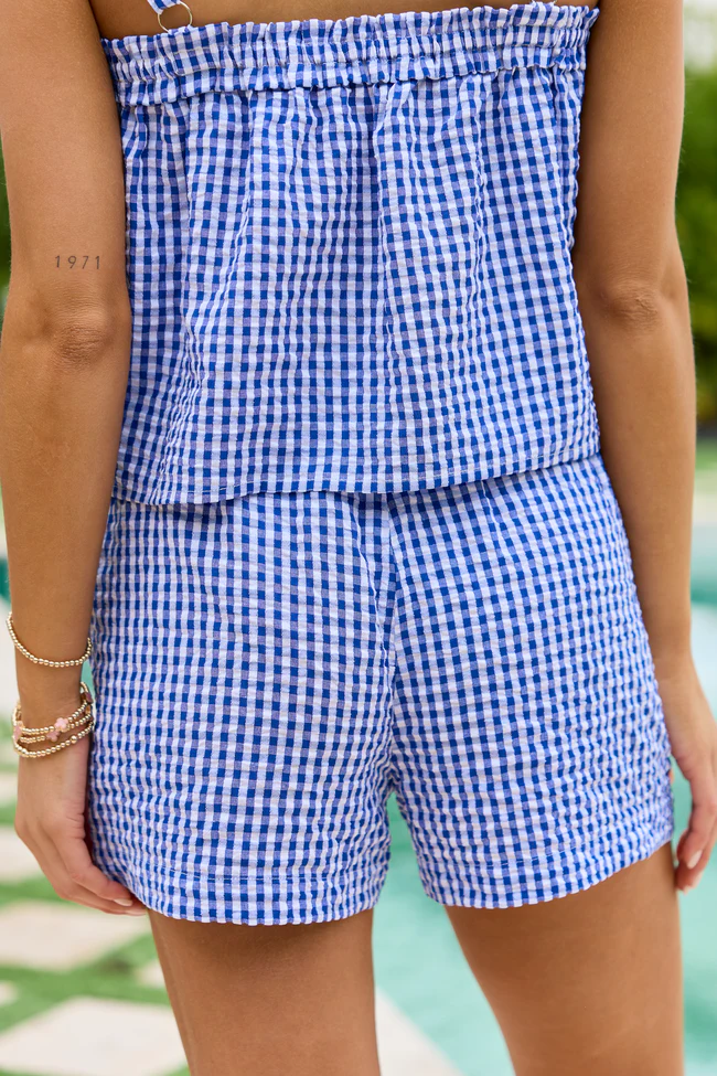 Greer Blue Gingham Shorts - Image 4