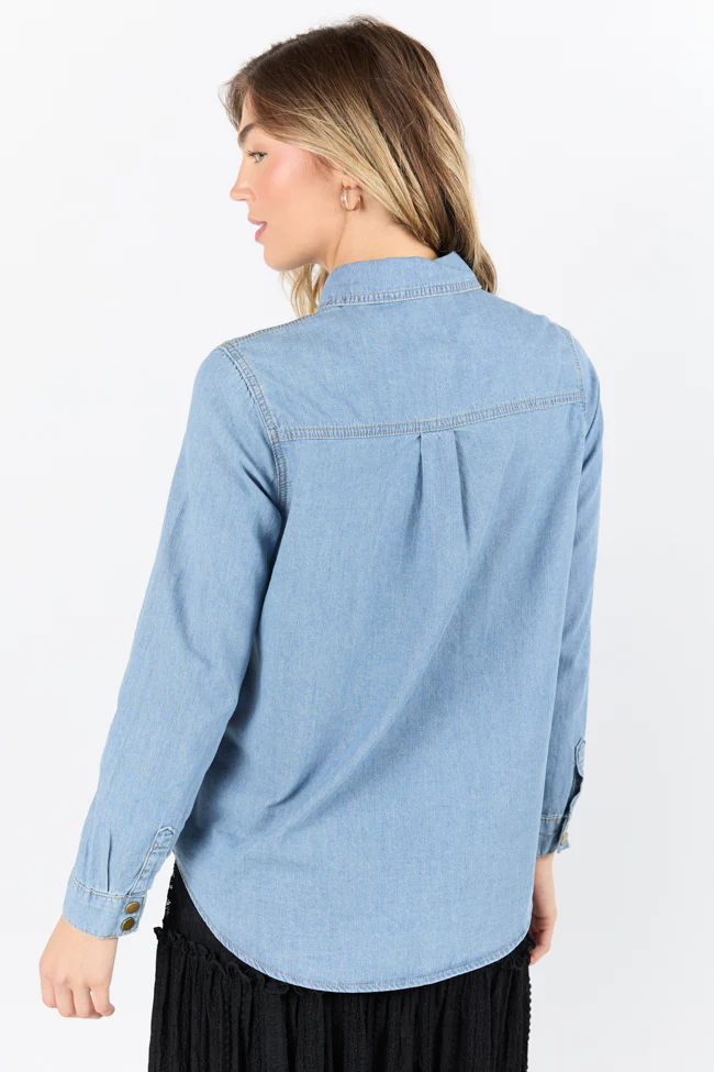 Gussied Up Yoke Detail Chambray Button Down Shirt FINAL SALE - Image 5