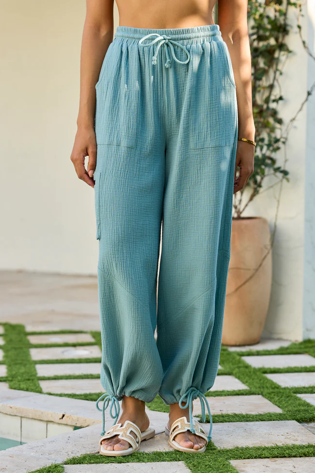 Gwen Blue Gauze Harem Pant - Image 2