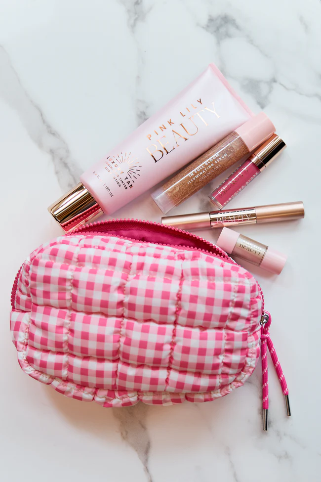 GWP - Haylie Bubble Gum Pink Quilted Mini Bag + 5 Piece Beauty Kit