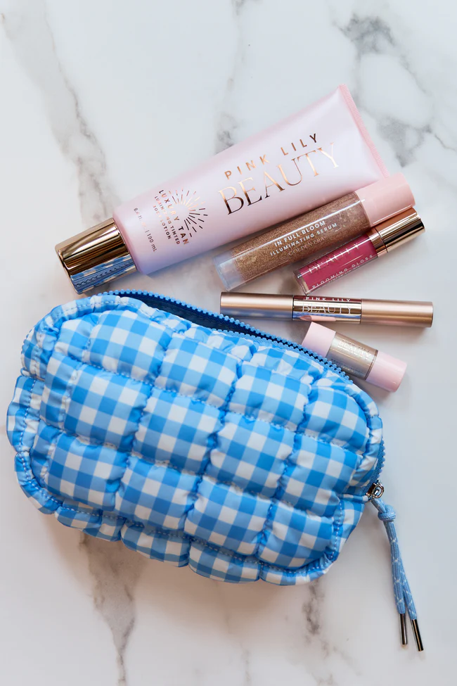 GWP - Haylie Marine Blue Quilted Mini Bag  + 5 Piece Beauty Kit
