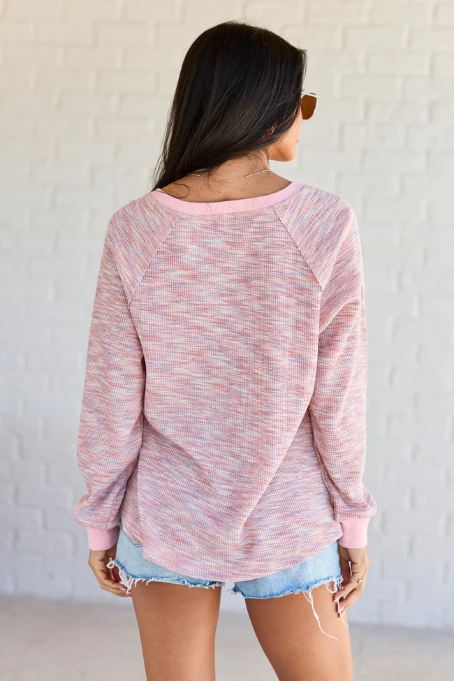 Harlee Pink Waffle Knit Top - Image 4