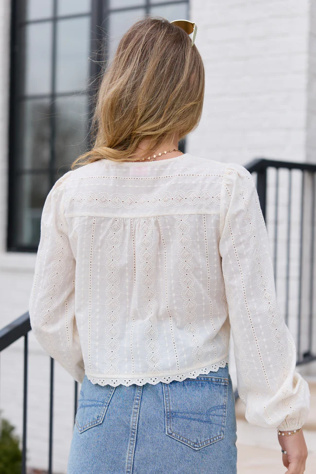 Harper Ivory Eyelet Tie Front Top SALE - Image 4