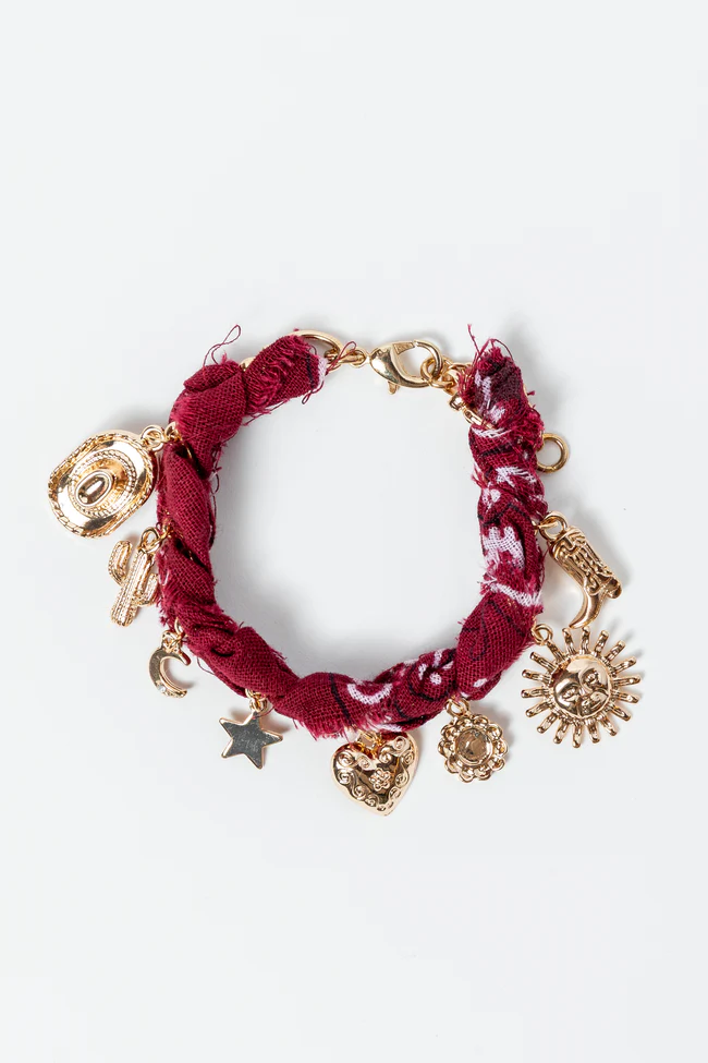 Haven Burgundy Bandana Charm Bracelet FINAL SALE