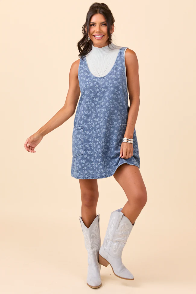 Hazel Floral Denim Mini Dress - Image 4