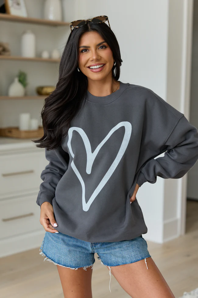 Heart Sketch Dark Grey Graphic Sweatshirt - Image 4