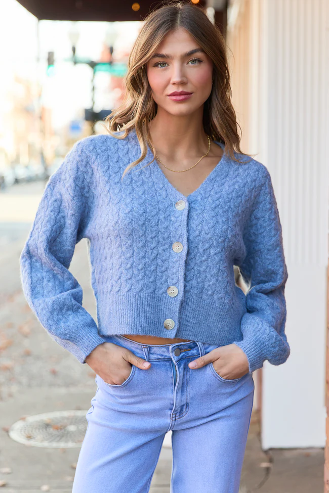 Heather Blue V-Neck Sweater Cardigan FINAL SALE