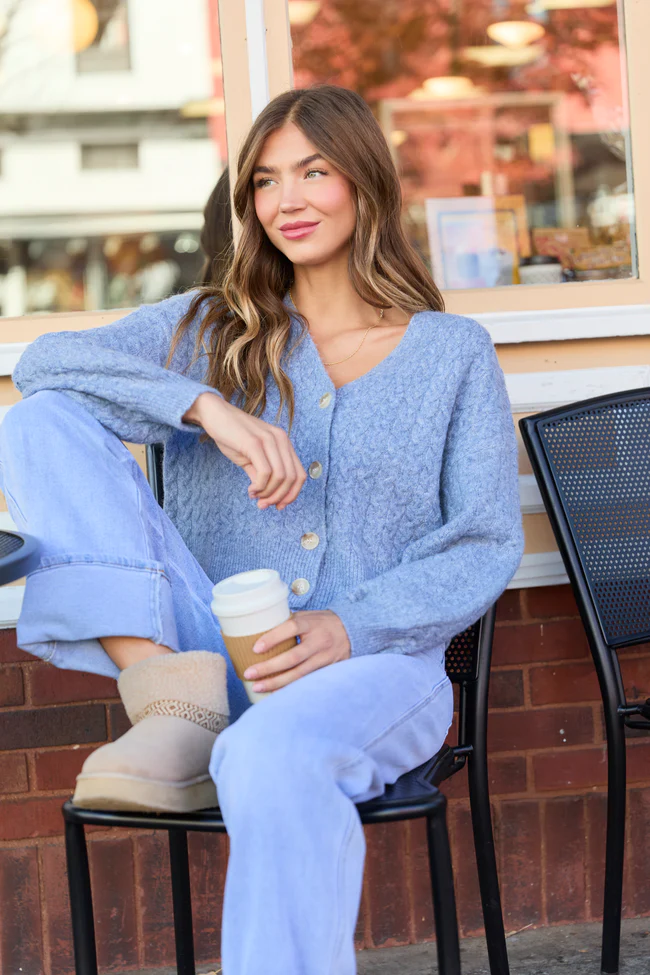 Heather Blue V-Neck Sweater Cardigan FINAL SALE - Image 2
